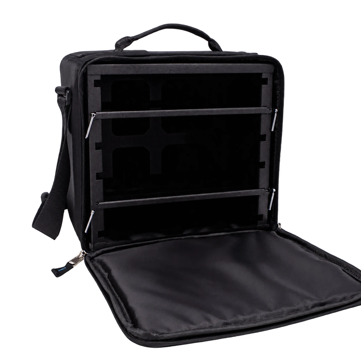 Open A-CASE magnetic miniature carrying case with adjustable steel shelves